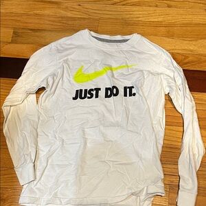 Nike White Long Sleeve with Neon Yellow Swoosh